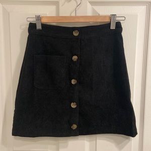 BLACK CORDUROY BUTTON DOWN SKIRT